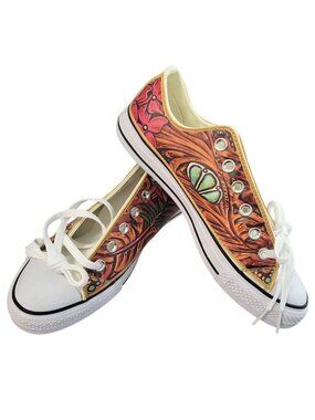 CONVERSE NWOT Brown & Red Floral Design Sneakers - Women's 8.5 Men's 6.5